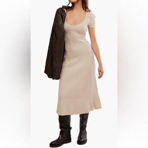 FREE PEOPLE MADSEN SHORT SLEEVE MIDI SWEATER DRESS SIZE L MSRP $198.00 NWT